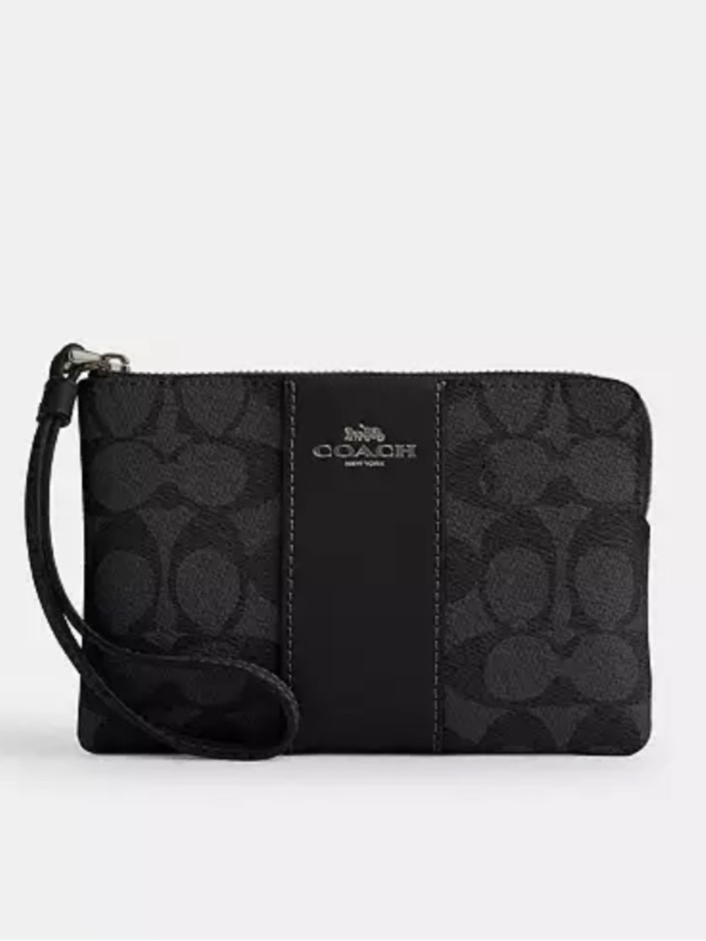 Coach Black Signature Canvas Wristlet with Leather Trim